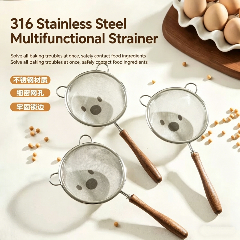 Baby Food Filter - Feines Filtersieb, neuer 304-Holzgriff, Sieb für
