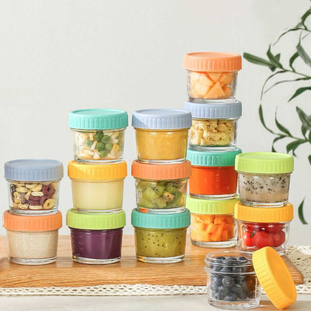 Baby Food Containers Glass - 6 Stück Glas-Babynahrungsglas, wiederverwendbar, mit Deckel,