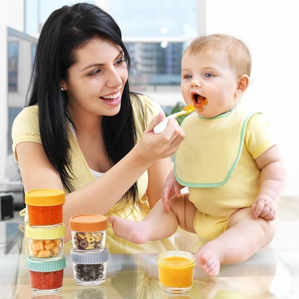 Baby Food Containers Glass - 6 Stück Glas-Babynahrungsgläser, wiederverwendbar, mit Skala,